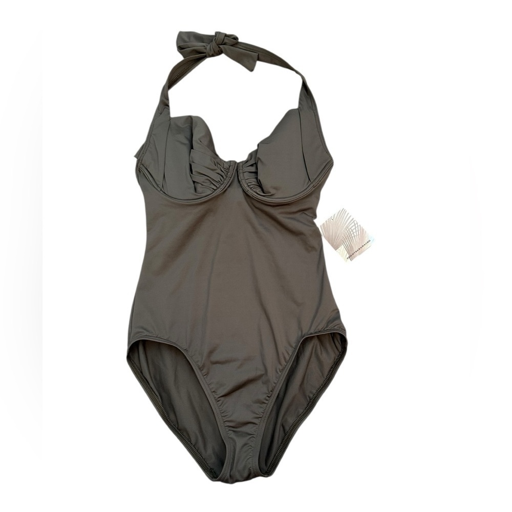 Tommy Bahama Halter One-Piece Swimsuit in Olive Green Size 34D New NWT Underwire